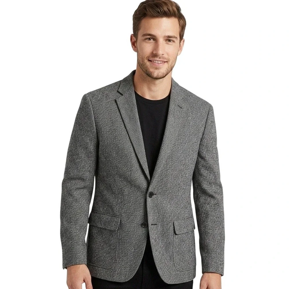 Express Photographer Blazer Jacket Men Gray Fitted Lined Career Office Corporate